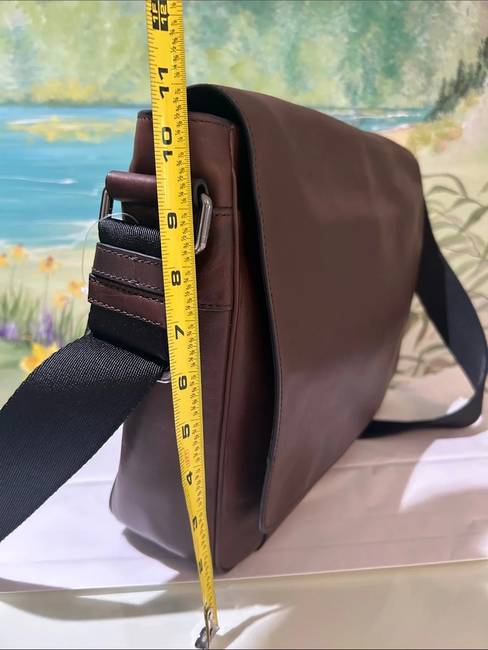 Coach Charles Dark Brown Mahogany Leather Messenger Bag with Black Strap